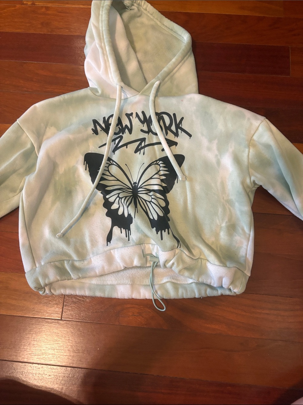 Graphic Butterfly Hoodie in Light Mint